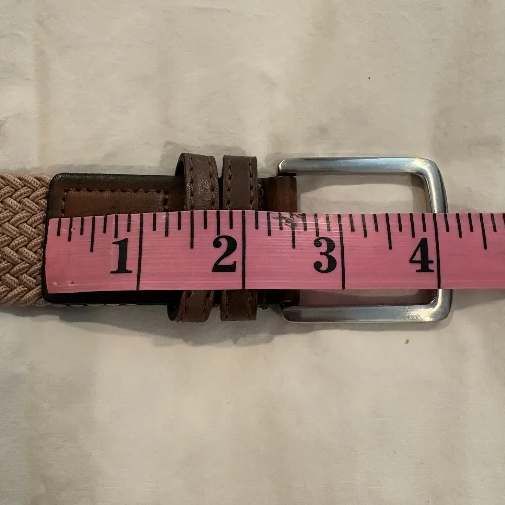 DOCKERS Men's Belt Braided Elastic/Faux Leather Tan/Cognac Sz S (30-32) 11DK0360
